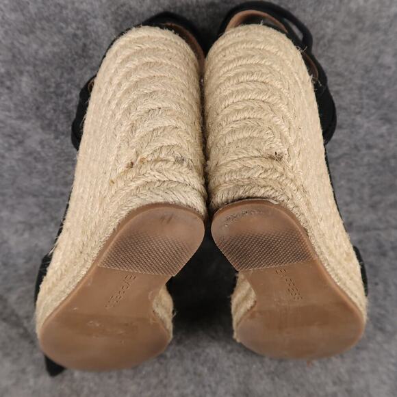 Express Shoes Womens 6 Wedge Sandals Espadrille Platform Black Ankle Wrap Tie - Picture 12 of 12